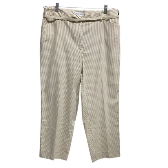 Calvin Klein‎ NWT Tan Pinstripe Cropped Pants Size 12 with Belt - Picture 1 of 14